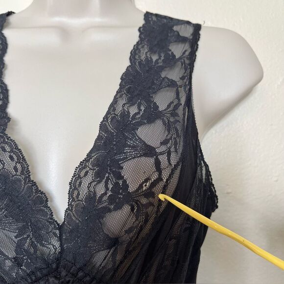Vintage Texsheen Black Lace Nylon Long Nightgown Peignoir Chemise Women Small - Picture 8 of 14